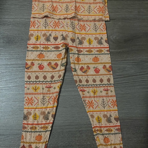 Little Sleepies pajamas set- squirrel/mushroom/rooster orange print. - Picture 3 of 4